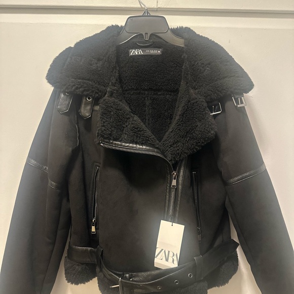 Zara Black Faux Shearling Coat - Picture 2 of 7